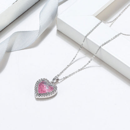 To My Girlfriend, Your Love Inspires Shimmering Heart Pink Crystal Shaker Necklace Gift Set