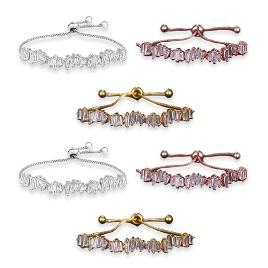 2 Sets of Baguette Crystal Adjustable Bracelet Trio