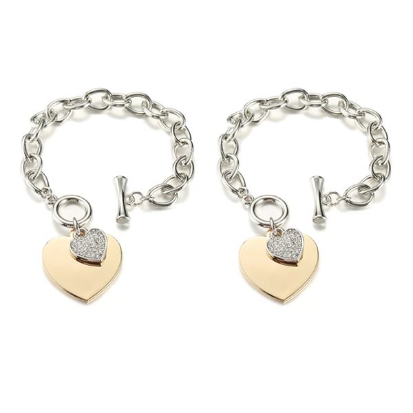 2 sets of Gold Heart Charm Chain Bracelet
