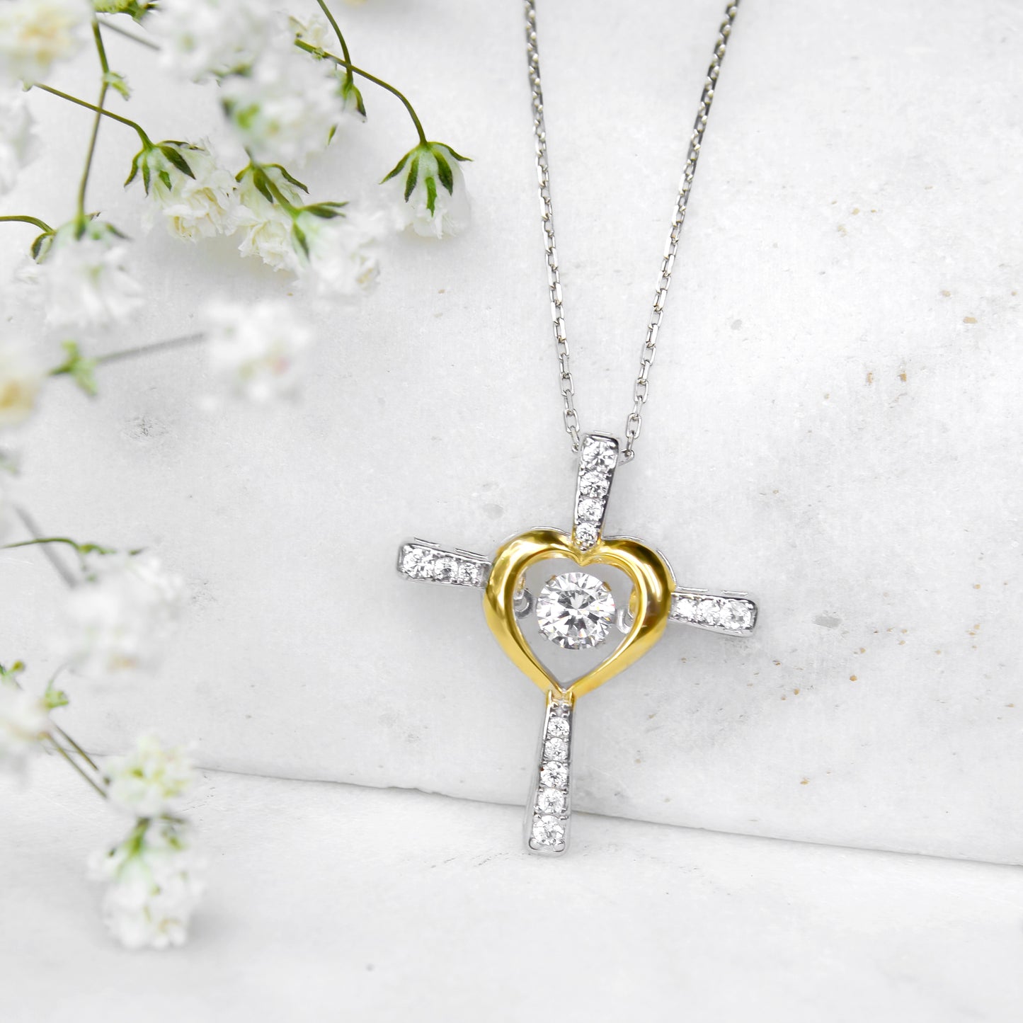 To My Beautiful Mom, Thank you - Dancing Crystal Heart Cross Necklace Gift Set