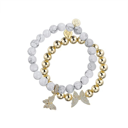 2 Sets of Gilded Butterflies Beaded Bracelet Set