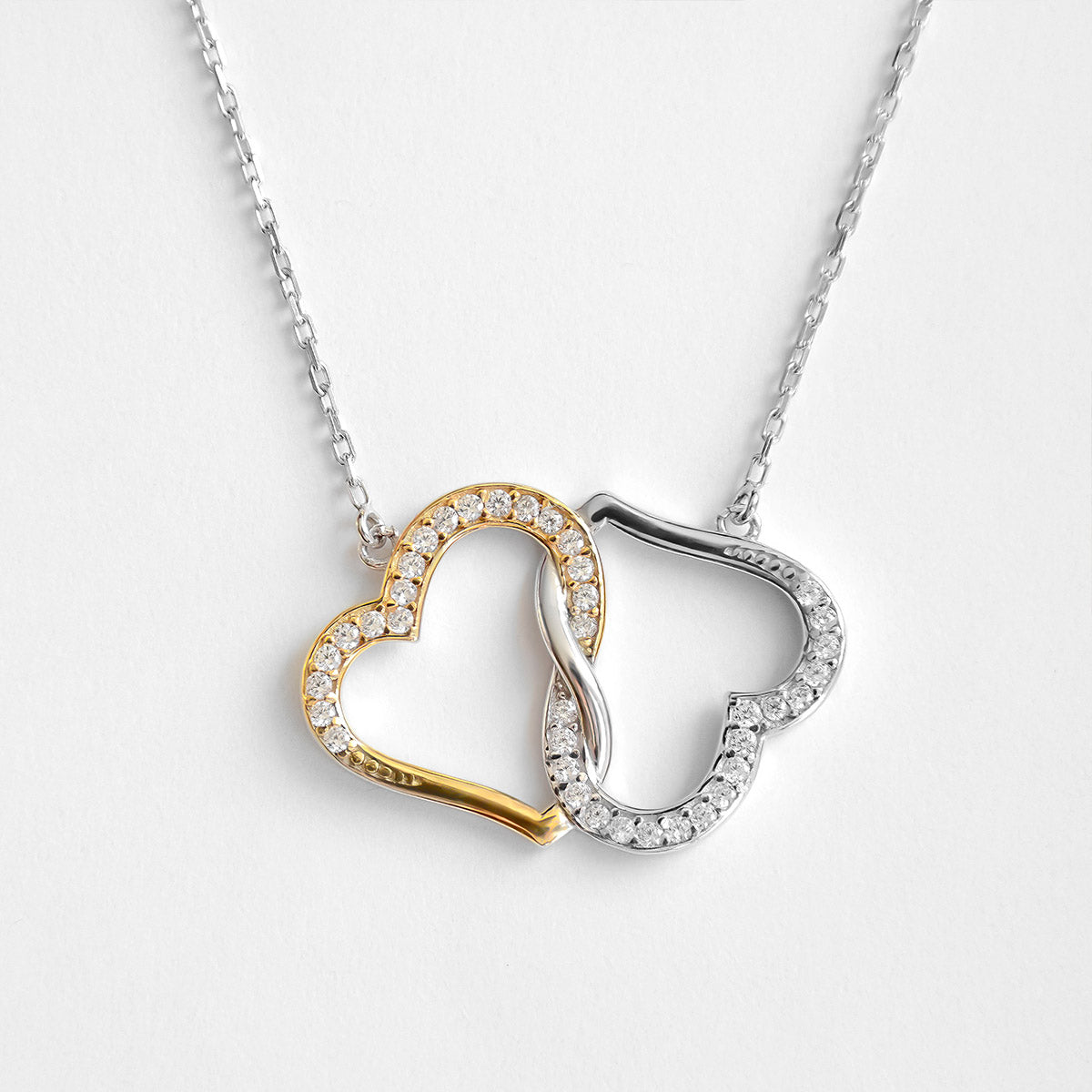 To My Girlfriend (Holiday Card) - Joined Hearts Two Tone Silver Necklace Gift Set