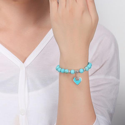 2 Sets of Turquoise Heart Beaded Bracelet