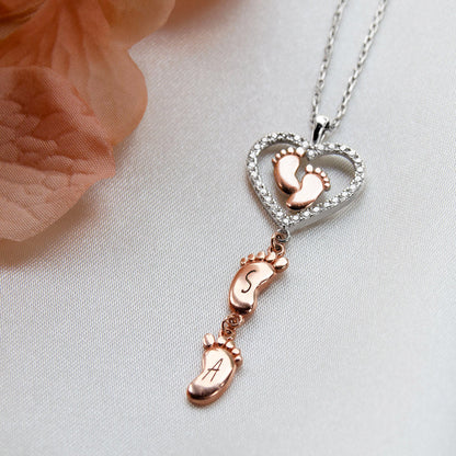 Baby Feet Heart Drop Necklace Gift Set