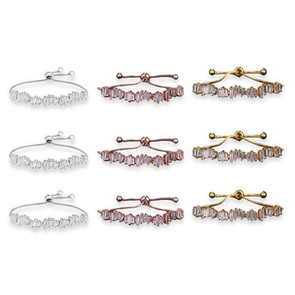 3 Sets of Baguette Crystal Adjustable Bracelet Trio