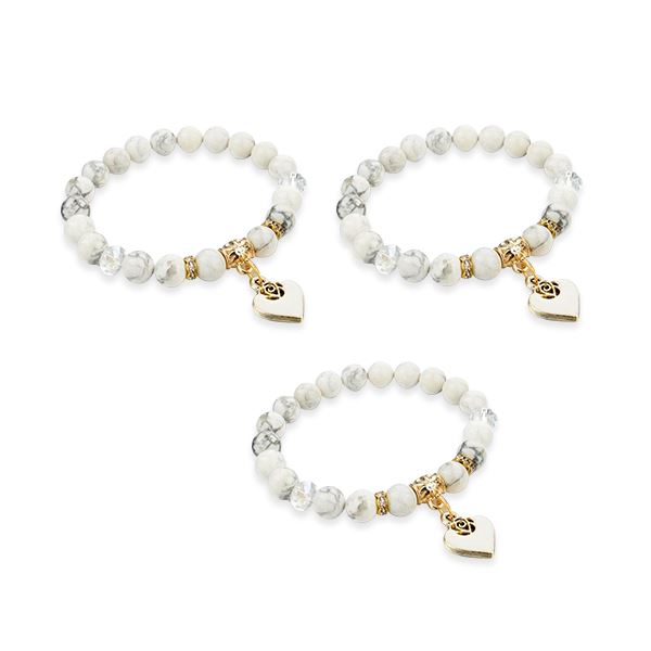 3 Set of White Rose Beaded Bracelet