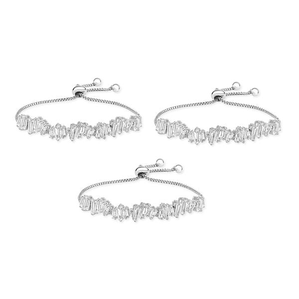 3 Sets of Baguette Crystal Adjustable Bracelets