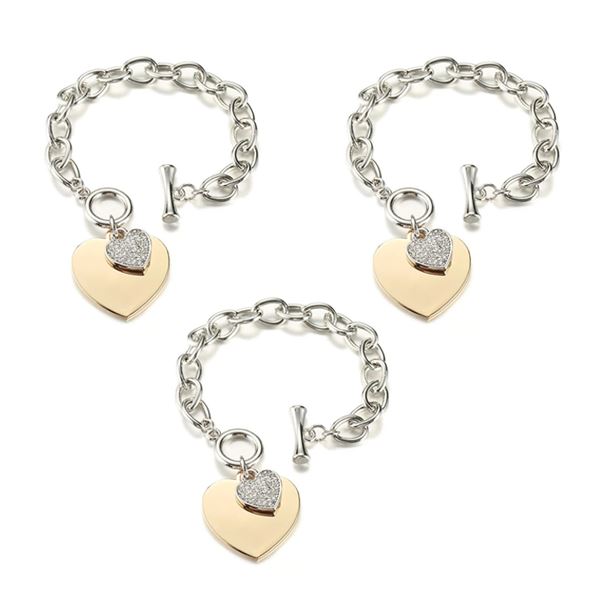 3 sets of Gold Heart Charm Chain Bracelet