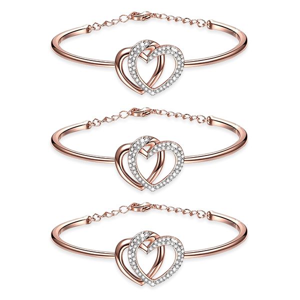 3 Sets of Twin Hearts Adjustable Bracelet