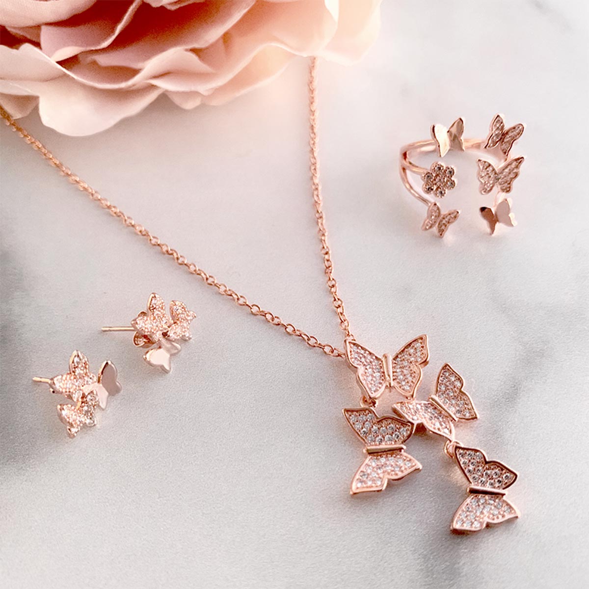 Free Spirit Rose Gold Butterfly Super Bundle with Free Butterfly Charm Bracelets