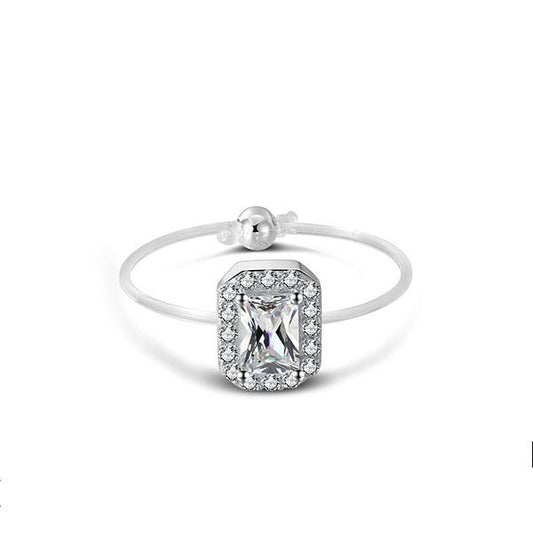 Spellbound Sterling Silver Emerald Cut Halo Ring