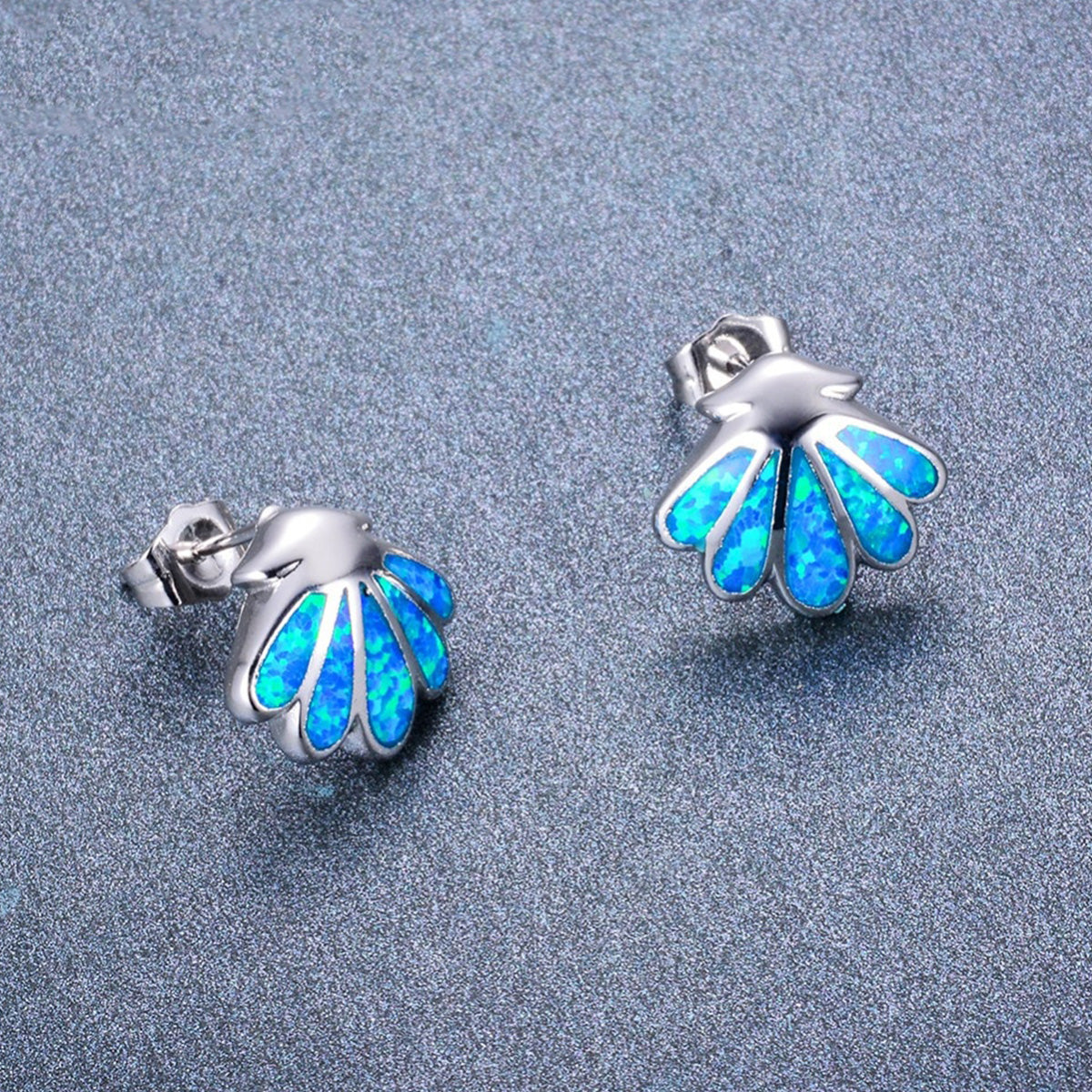 Blue Fire Opal Seashell Earrings