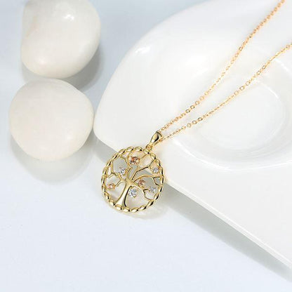 Tree Of Life Two Tone Crystal Pendant Necklace