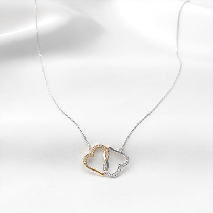 To My Girlfriend (Holiday Card) - Joined Hearts Two Tone Silver Necklace Gift Set