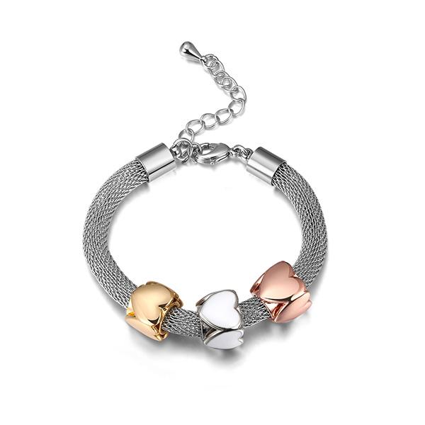 White Enamel Heart Cube Charms Bracelet