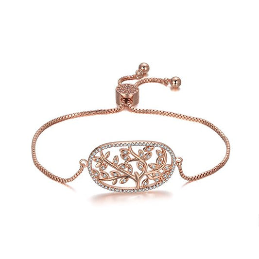 Tree of Life Rose Gold Oval Slider Bracelet