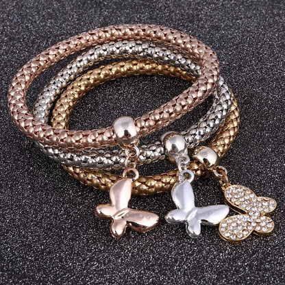Magic in a Box - 3 Solid Butterfly Charm Bracelets Gift Sets
