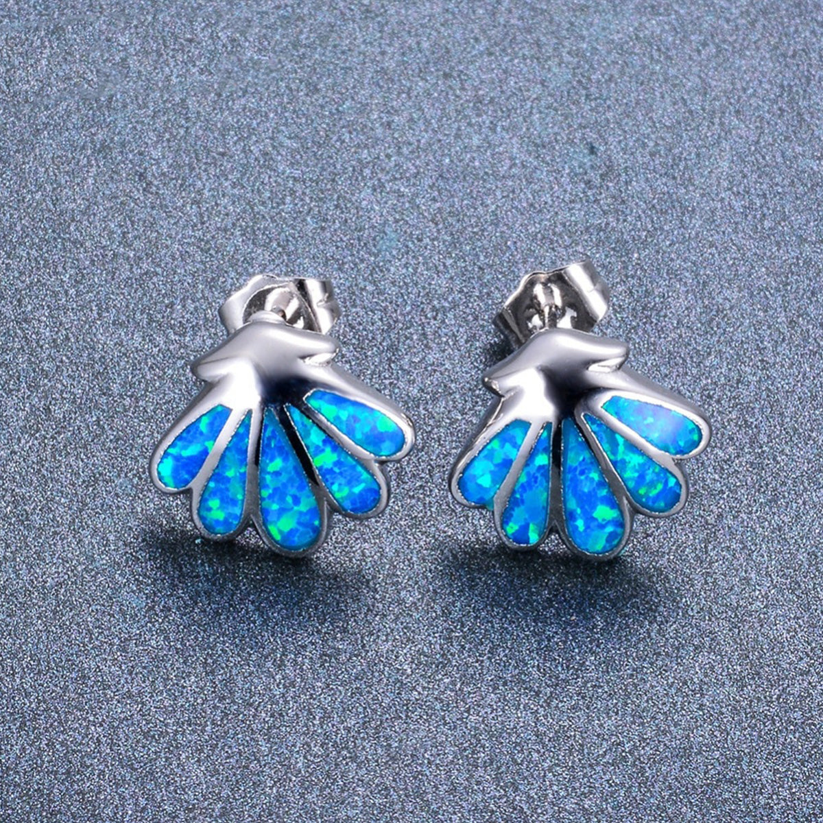 Blue Fire Opal Seashell Earrings