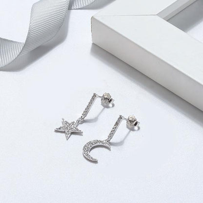 Pave Celestial Moon and Star Bracelet Earring Set