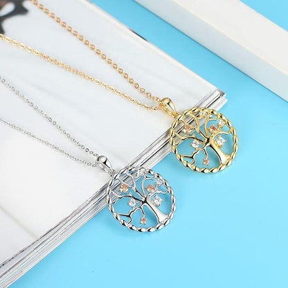 Tree Of Life Two Tone Crystal Pendant Necklace