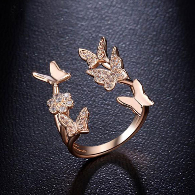 Free Spirit Rose Gold Butterfly Ring & Necklace