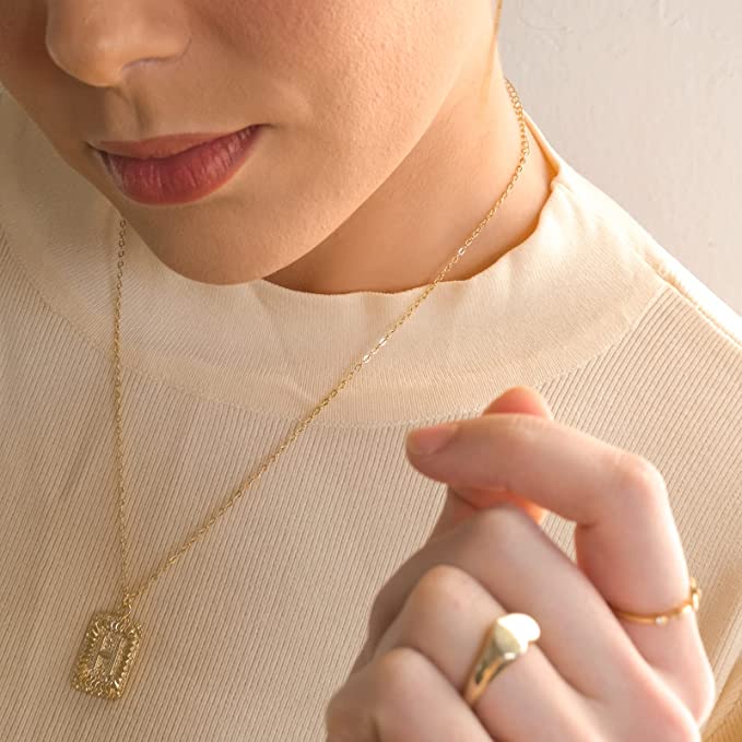Golden Goddess Rectangle Initial Pendant Necklace
