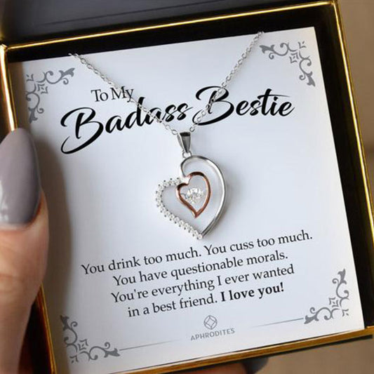 2 Sets of To My Badass Bestie Luxe Heart Necklace Gift Set