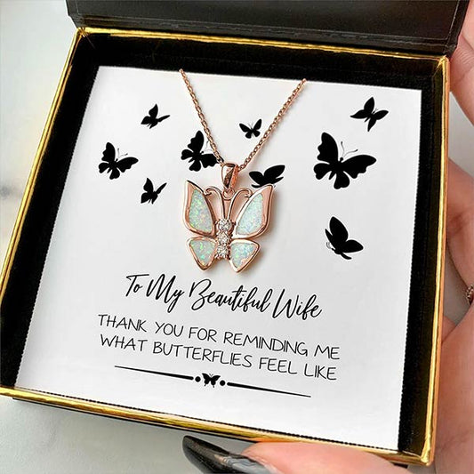 To My Beautiful Wife - Opal Butterfly Necklace Gift Set