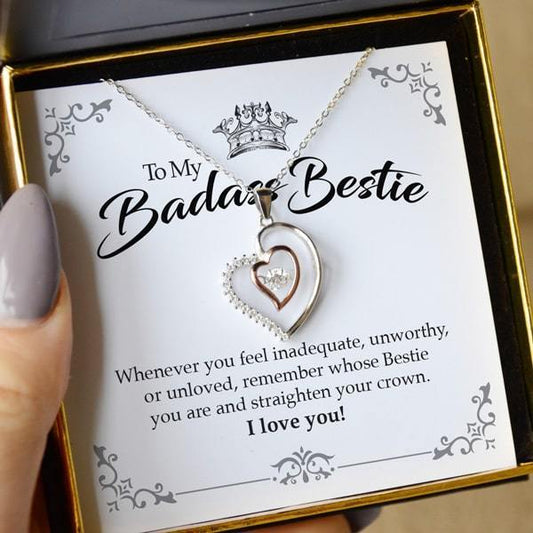 2 Sets Of Bestie, Straighten Your Crown - Luxe Heart Necklace