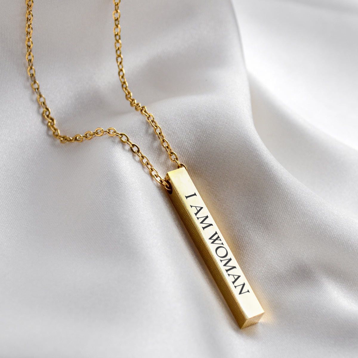 I AM WOMAN - Engraved Vertical Bar Necklace