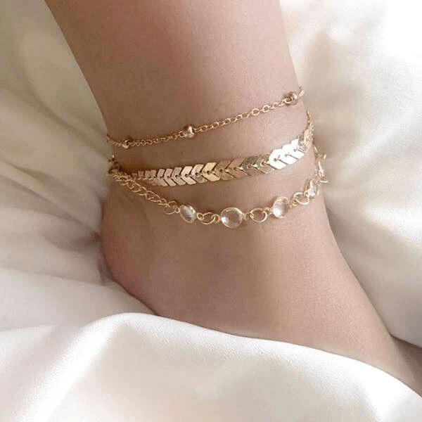 Magic in a Box - 2 Sets of Chevron and Crystals Anklet Set - 6pcs