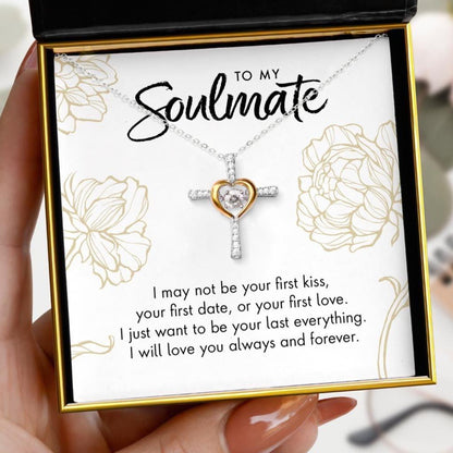 To My Soulmate - Dancing Crystal Heart Cross Necklace With Gift Sets Boxes