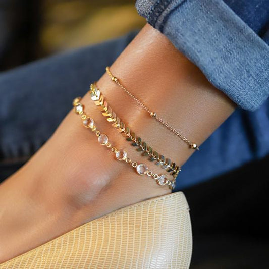 Chevron & Crystals Anklet Set - 3pcs