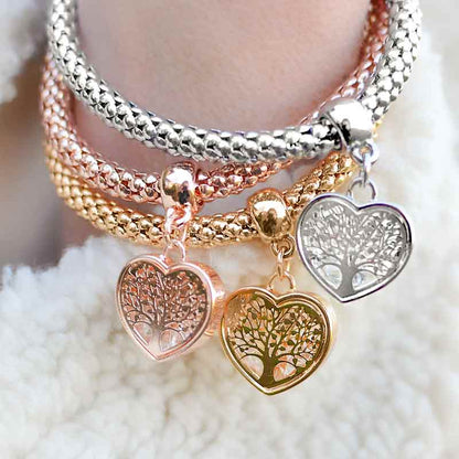 3 Sets of Tree of Life Heart Edition Charm Bracelet with Austrian Crystals