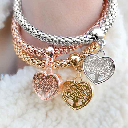 3 Sets Tree of Life Heart Edition Charm Bracelets with Real Austrian Crystals