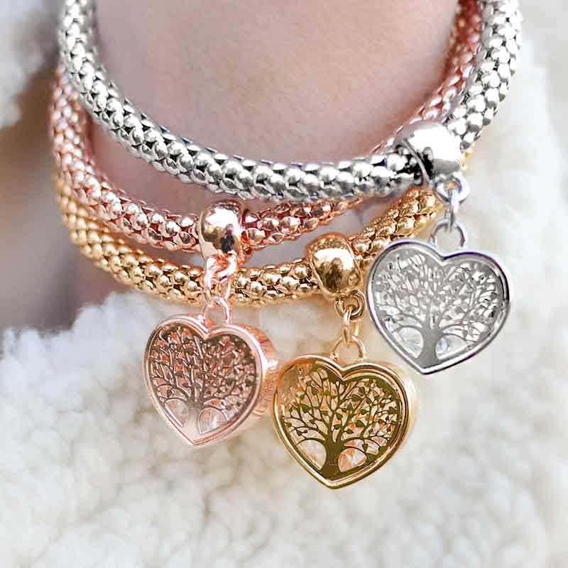 Tree of Life Heart Edition Charm Bracelet with Austrian Crystals