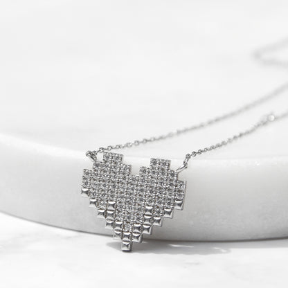 Sterling Silver Pixel Heart Necklace