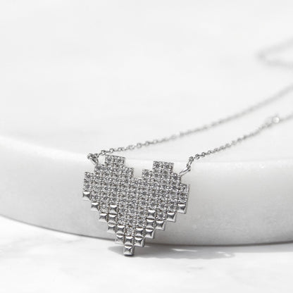 Leveled Up To Wife - Sterling Silver Pixel Heart Necklace Gift Set