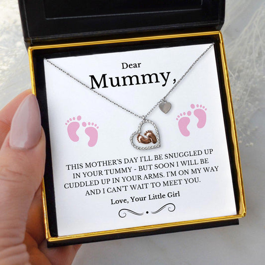 Dear Mummy, This Mother's Day - Baby Feet Heart Pendant Necklace Gift Set