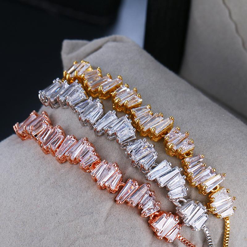 3 Sets of Baguette Crystal Adjustable Bracelets
