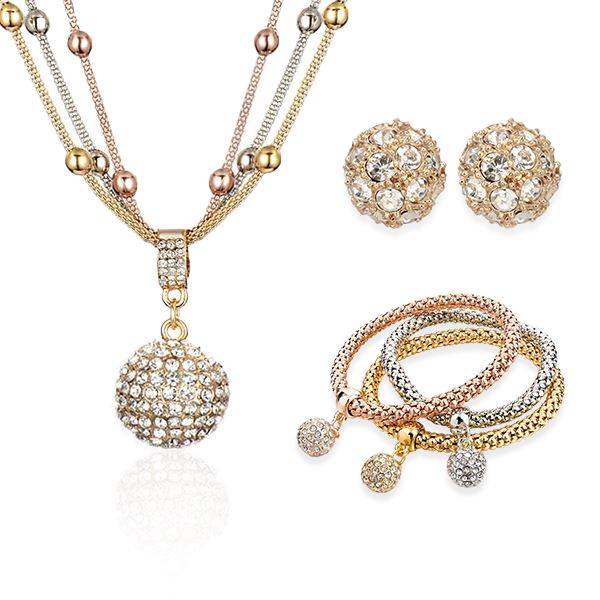 Gold Ball Pendant Necklace Gift Set Bundle