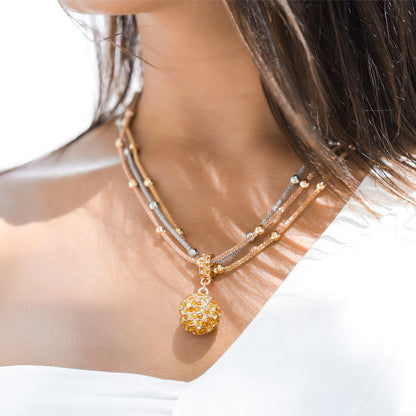 Caramel Crystals Gold Ball Pendant Necklace