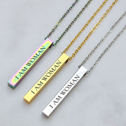 I AM WOMAN - Engraved Vertical Bar Necklace