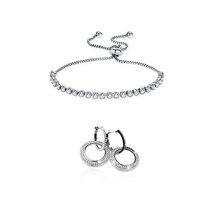 Hollywood Hoops Crystal Earrings & Rhinestone Adjustable Tennis Bracelet