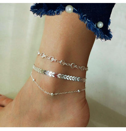 2 Sets of Chevron and Crystals Anklet Set - 6pcs
