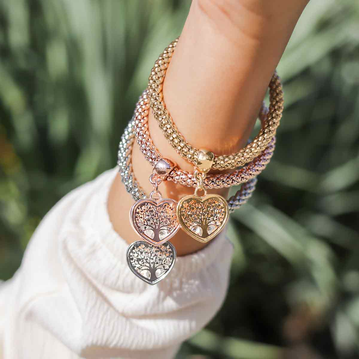 BUY 1, GET 2 FREE Tree of Life Heart Edition Charm Bracelet with Real Austrian Crystals