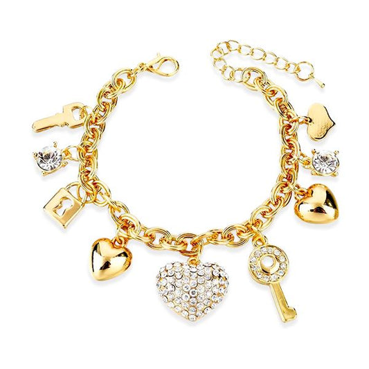2 Sets of Love Locked Gold Charm Bracelets