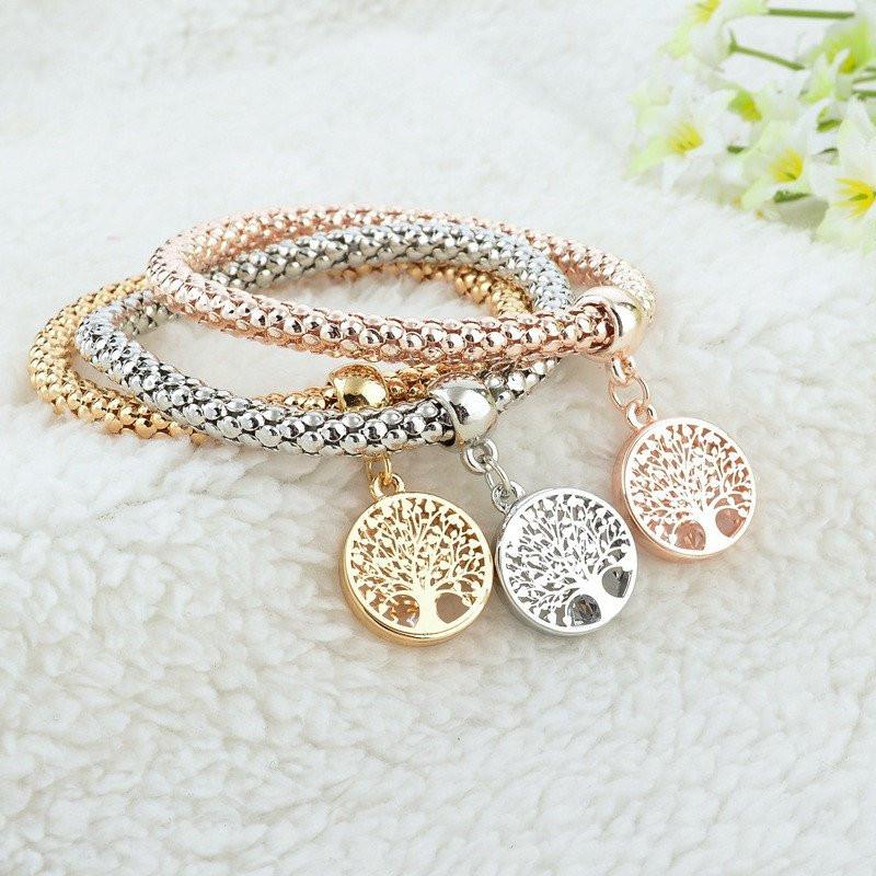 3 Set of Tree of Life Bracelets with Austrian Crystals