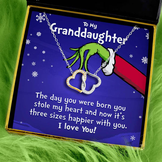 To My Granddaughter (Holiday Card) - Joined Hearts Two Tone Silver Necklace Gift Set