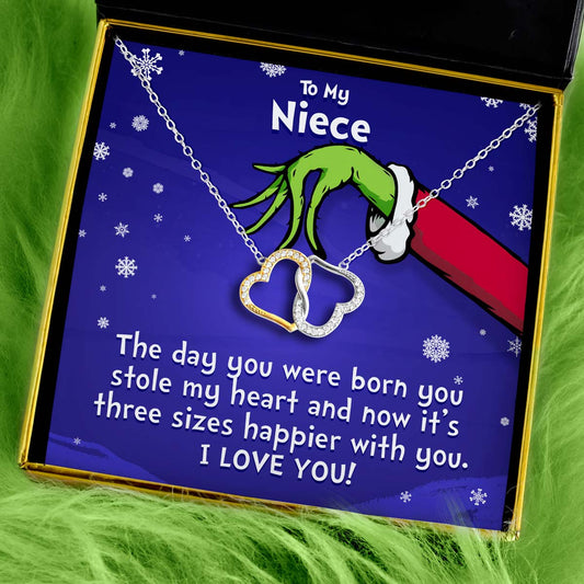 To My Niece (Holiday Card) - Joined Hearts Two Tone Silver Necklace Gift Set